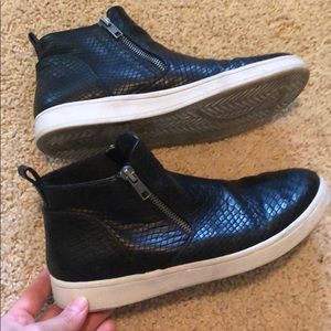 Faux snake skin - girls black moto booties